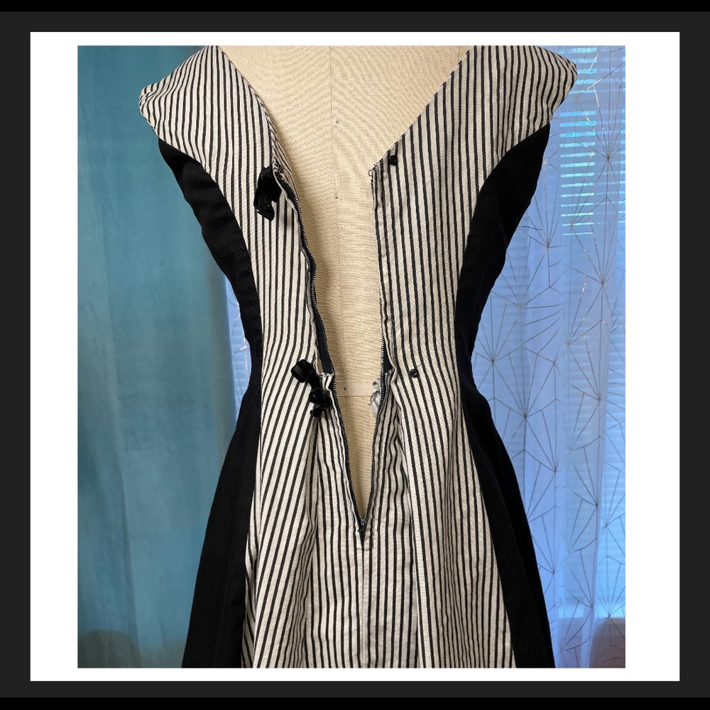 Vintage Small black white stripe bows dress VTG swing Vlv gothic beetle juice - Picture 7 of 13